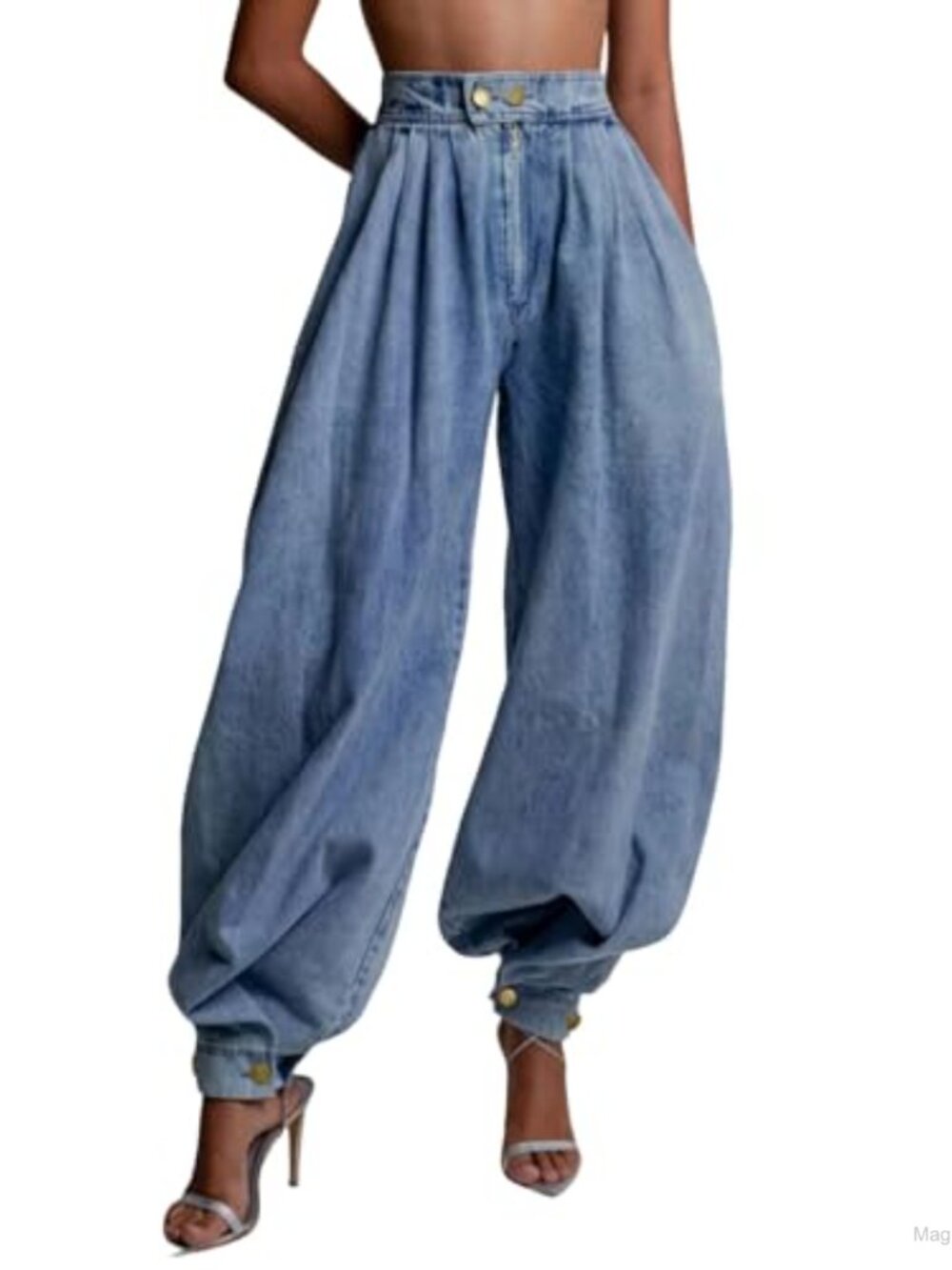 Womens Baggy Harem Jeans High Rise Tapered Leg Denim Joggers Pull On